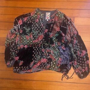 Johnny Was Black and Red Floral Velvet Blouse